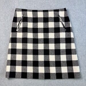 Talbots Wool Blend Lined Skirt Black White Plaid A-Line Career Wear Size 4